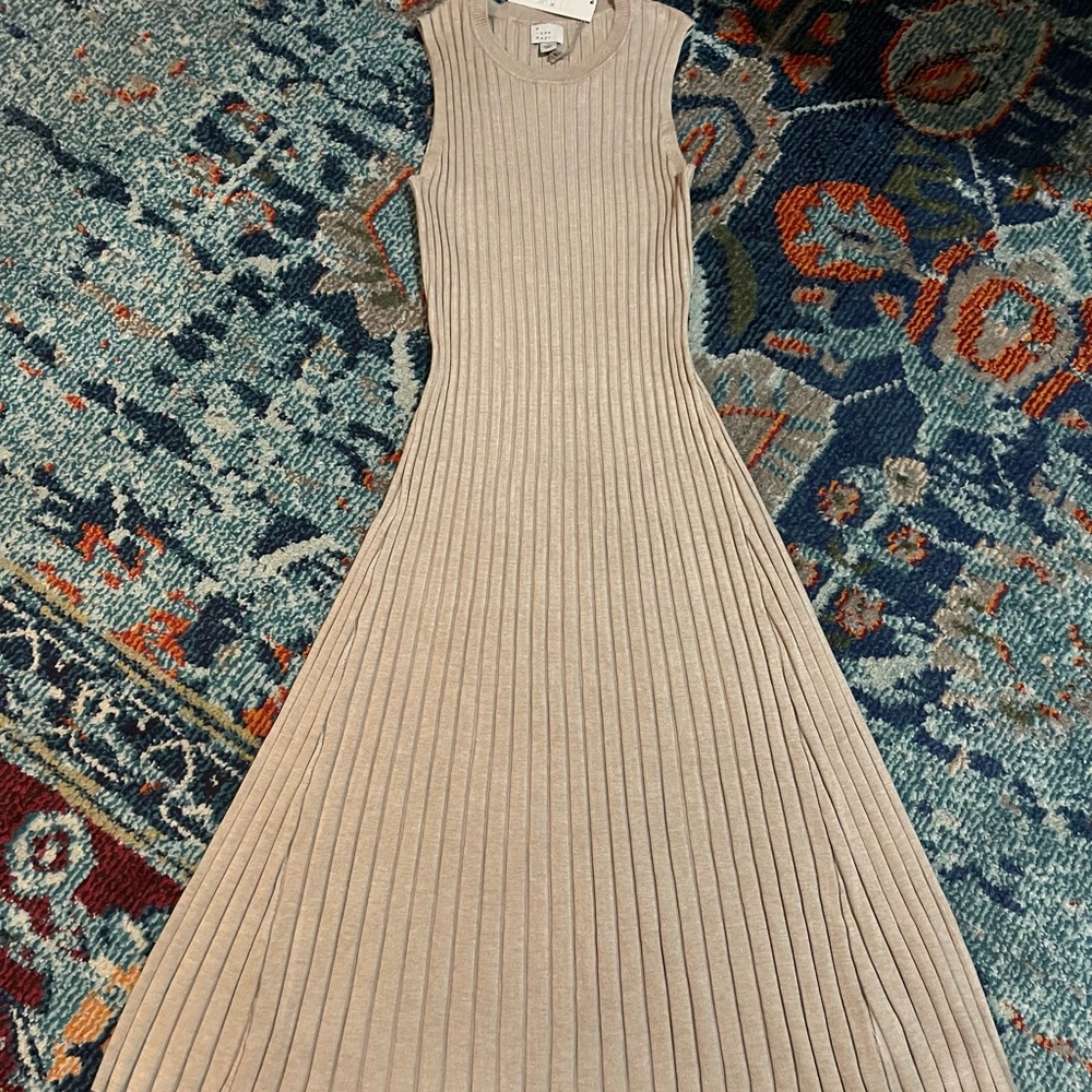 A New Day Cream/Tan  Ribbed Maxi Sheath Dress M